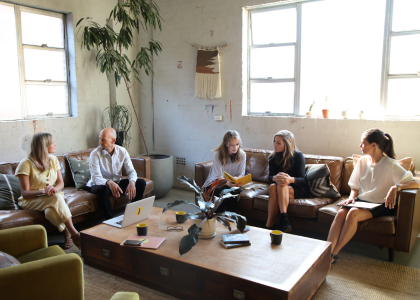 basic banana - group image on couch